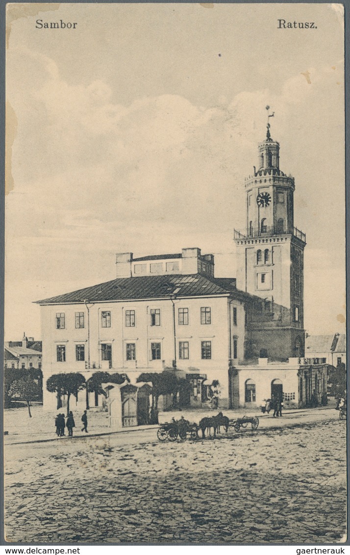 Österreich - Stempel: 1914/1915, Ansichtskarte "SAMBOR RATHAUS" (Galizien) Frankiert Mit 5 H. Grün U - Maschinenstempel (EMA)