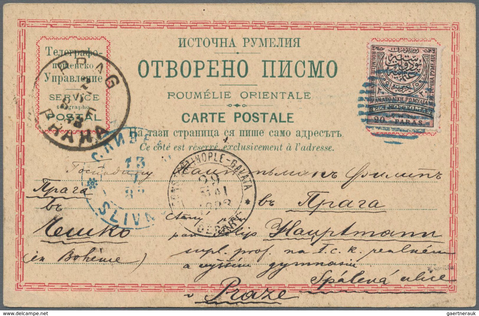 Ostrumelien - Ganzsachen: 1883, 20 Pa Black/rose, Single Franking On Official Postcard Form (station - Eastern Romelia
