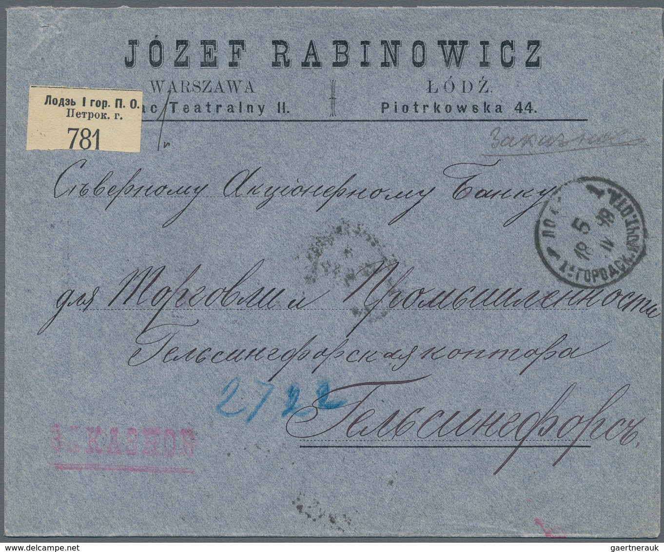 Polen - Russische Periode: 1899 Two Registered Covers Both Sent From Lodz Poland With Different Whit - Other & Unclassified