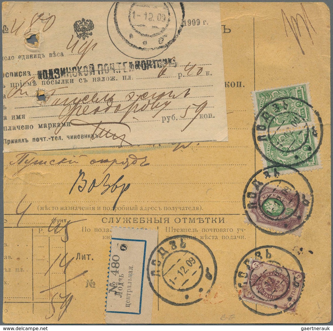 Polen - Russische Periode: 1908/09 Accompanying Cards For Three Parcels All With Declared Value And - Other & Unclassified