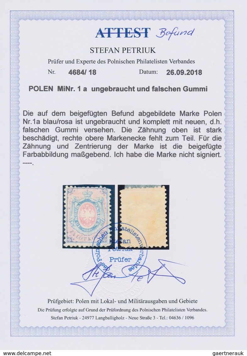 Polen: 1860, 10kop. Blue/rose, Unused Copy, Regummed And Irregular Perfs With Parts Missing. Opinion - Ungebraucht