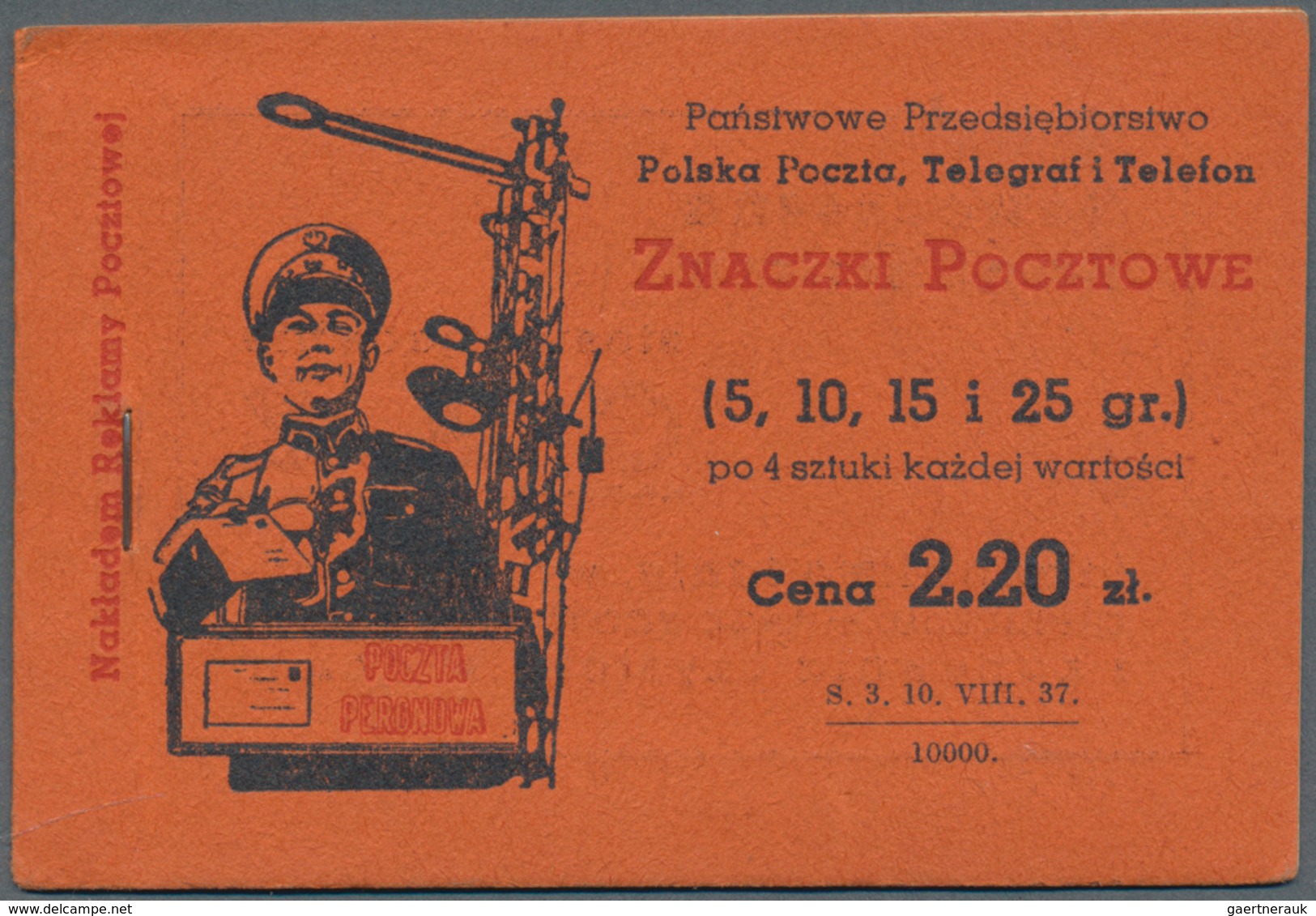 Polen: 1937, Complete Stamp Booklet 2.20zl. Black/red On Orange-red Containing Four Panes Of Four 5g - Unused Stamps