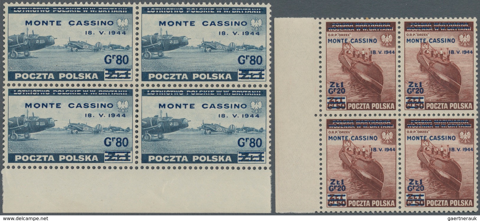 Polen: 1944 (27 June). Capture Of Monte Cassino. High Values From The 1st Set Overprinted “MONTE CAS - Unused Stamps