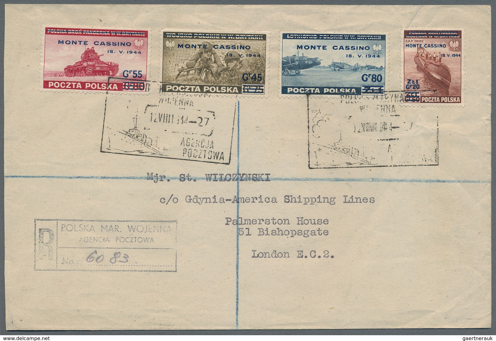 Polen: 1944 Registered Mail Of The Field Post Office Of The Navy With Complete Set (Storming Of Mont - Neufs