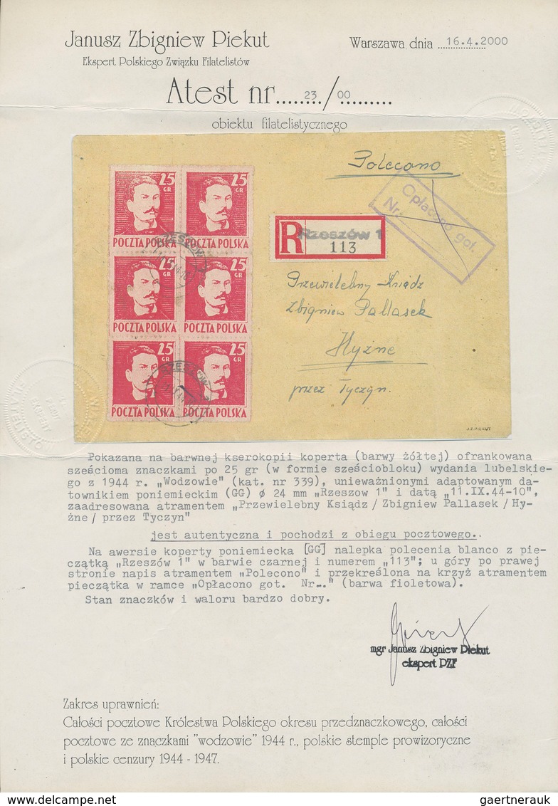Polen: 1944, Wodzowie 25gr. Red, Block Of Six, Correct 1.50zł. Rate On Registered Cover From "RZESZO - Unused Stamps
