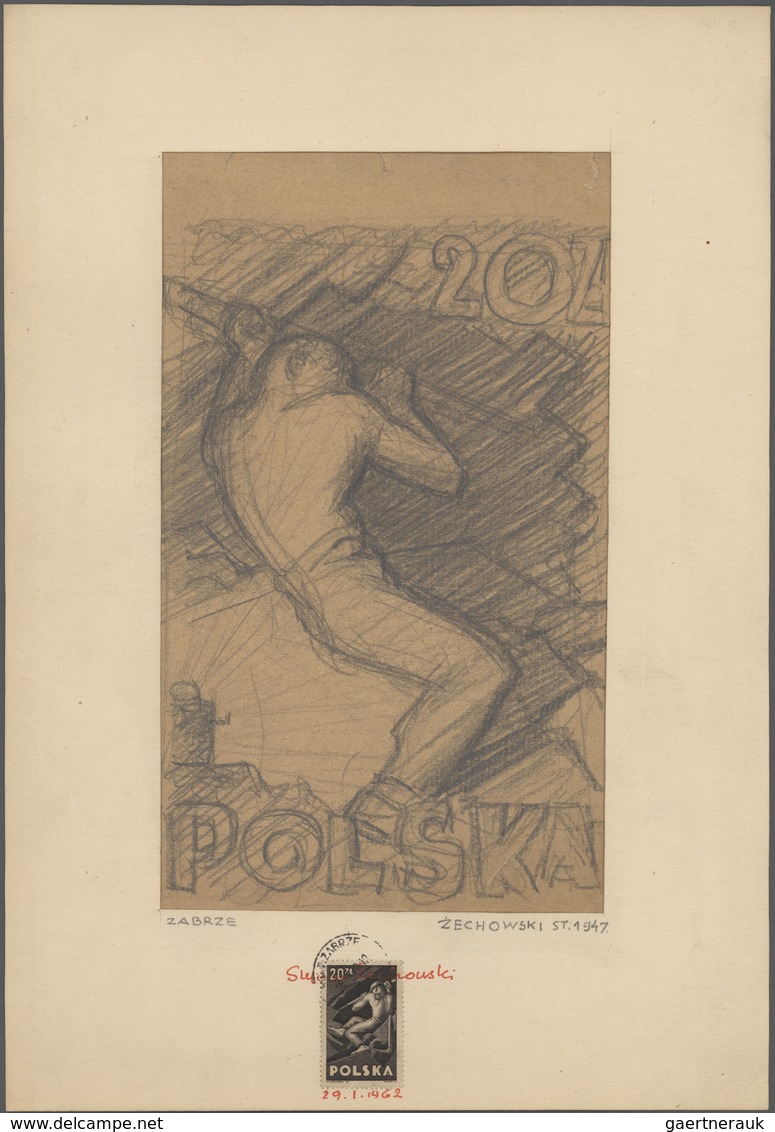 Polen: 1947, Miner 20 Zl., Original Charcoal Artwork On Large Brown Paper By Polish Artist Stefan Ze - Ungebraucht