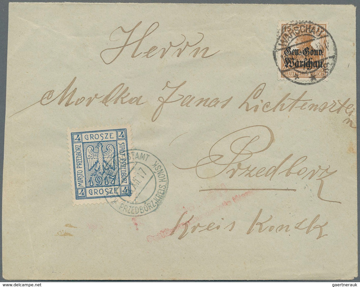 Polen - Bestellpostanstalten: PRZEDBORZ 1917, 18.12.17, 4gr. Blue Perforated, Type 2, Paying Local C - Sonstige & Ohne Zuordnung