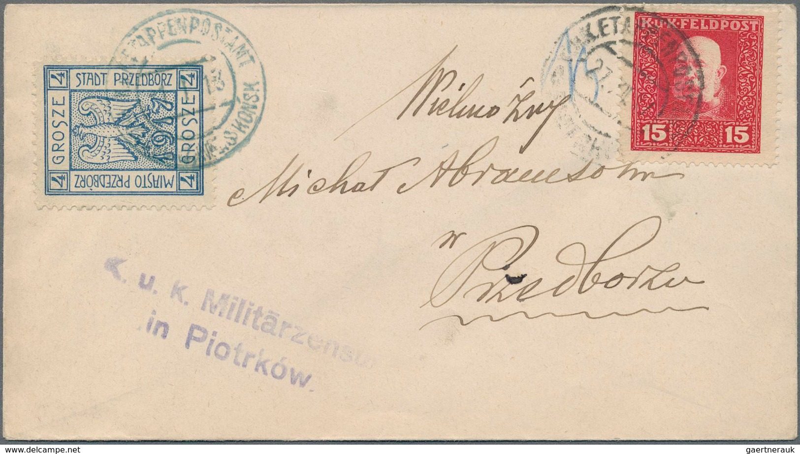 Polen - Bestellpostanstalten: PRZEDBORZ 1917, 1.1.18, 4gr. Blue Perforated, Type 8, Paying Local Cha - Autres & Non Classés