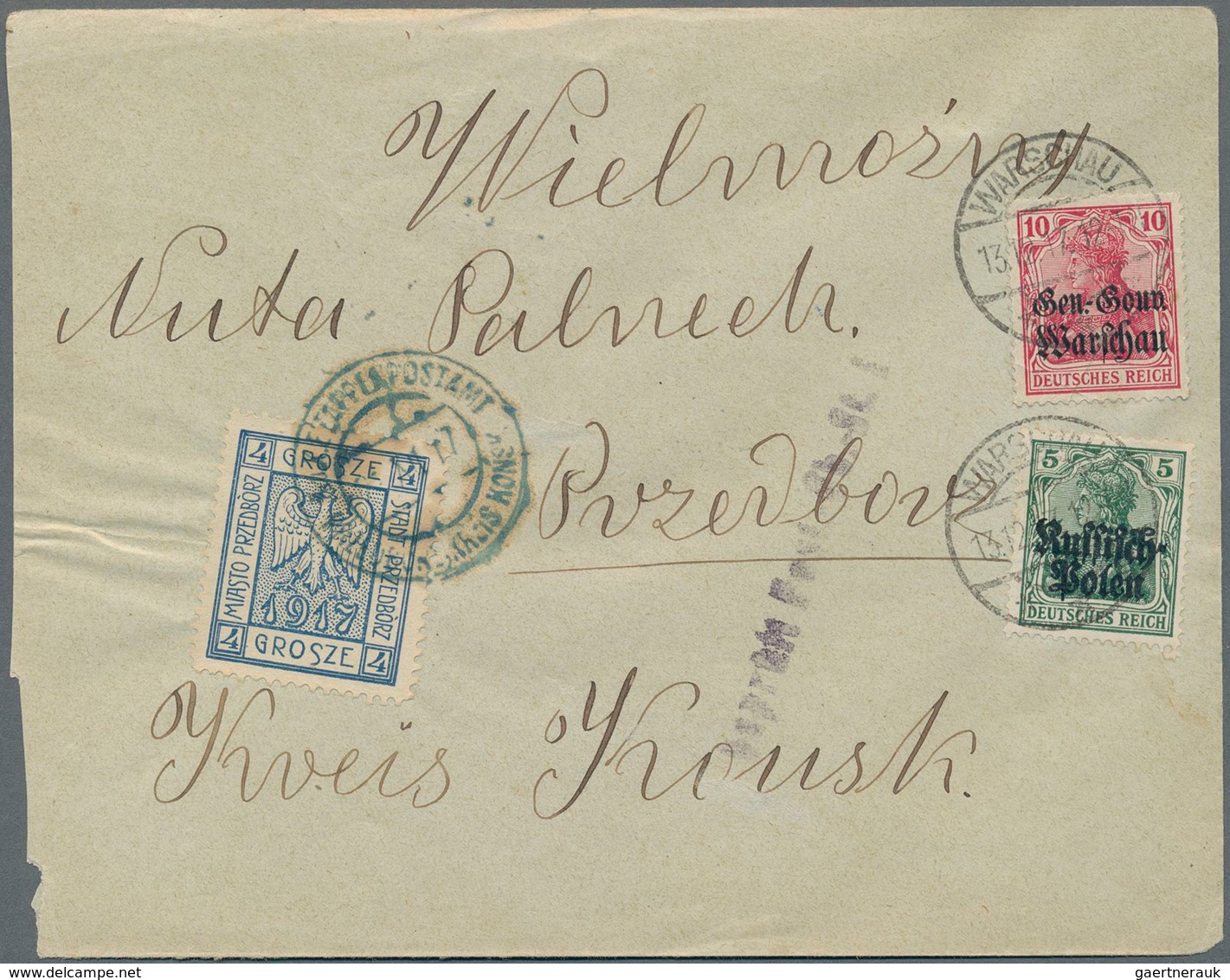 Polen - Bestellpostanstalten: PRZEDBORZ 1917, 2?.12.17, 4gr. Blue Perforated, Type 6, Paying Local C - Autres & Non Classés