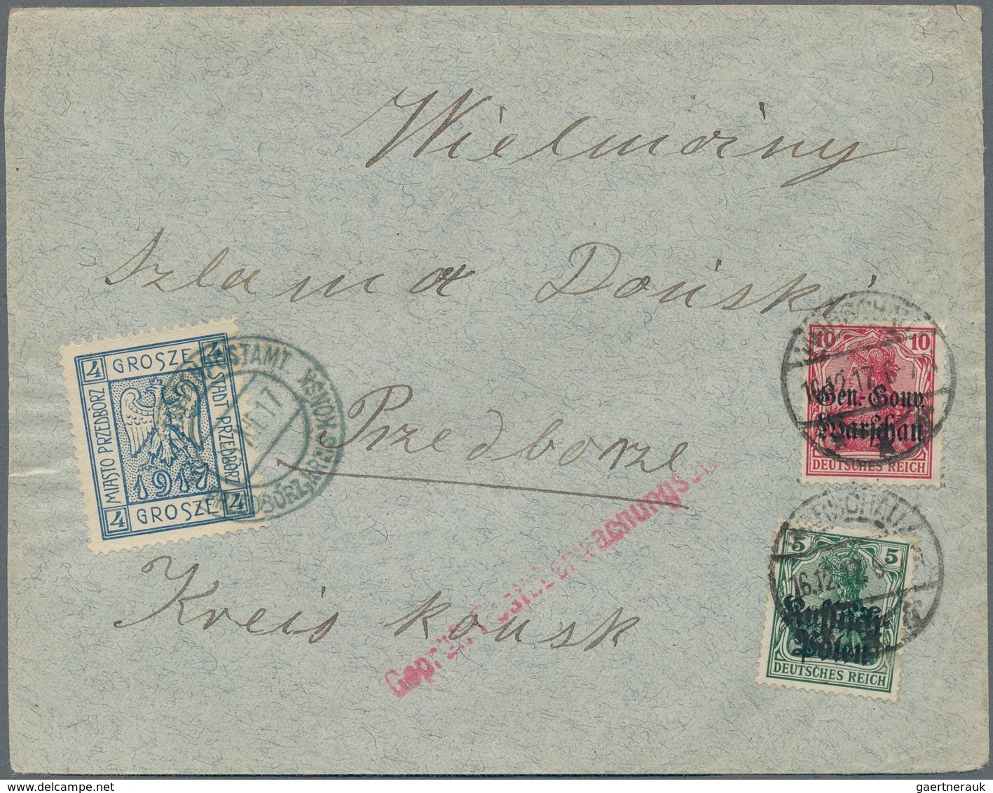 Polen - Bestellpostanstalten: PRZEDBORZ 1917, 25.12.17, 4gr. Blue Perforated, Type 3, Paying Local C - Sonstige & Ohne Zuordnung