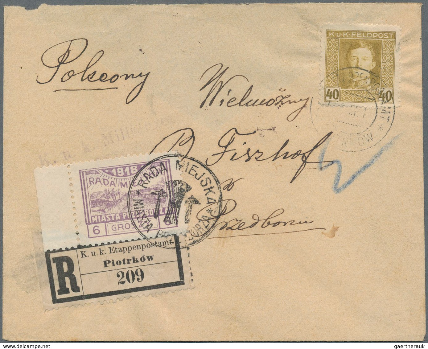 Polen - Bestellpostanstalten: PRZEDBORZ 1918, 6gr. Violet, Left Marginal Copy, Paying Local Charge O - Other & Unclassified