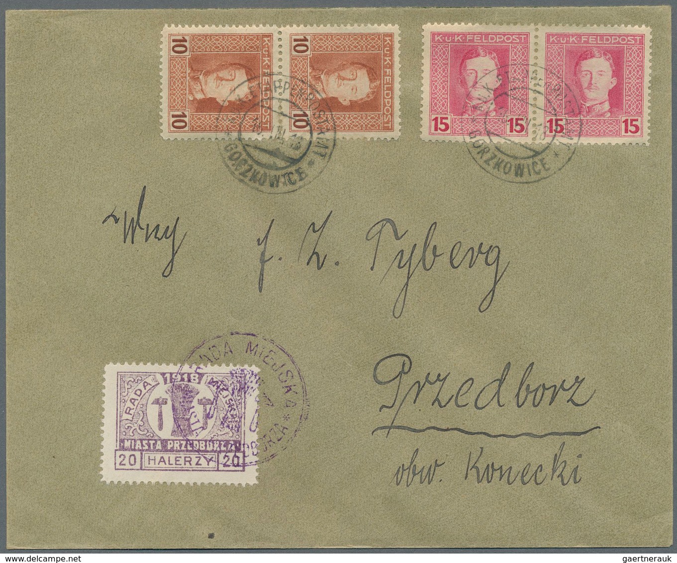 Polen - Bestellpostanstalten: PRZEDBORZ 1918, 20h. Violet Paying Local Charge On Cover From Gorzenow - Sonstige & Ohne Zuordnung