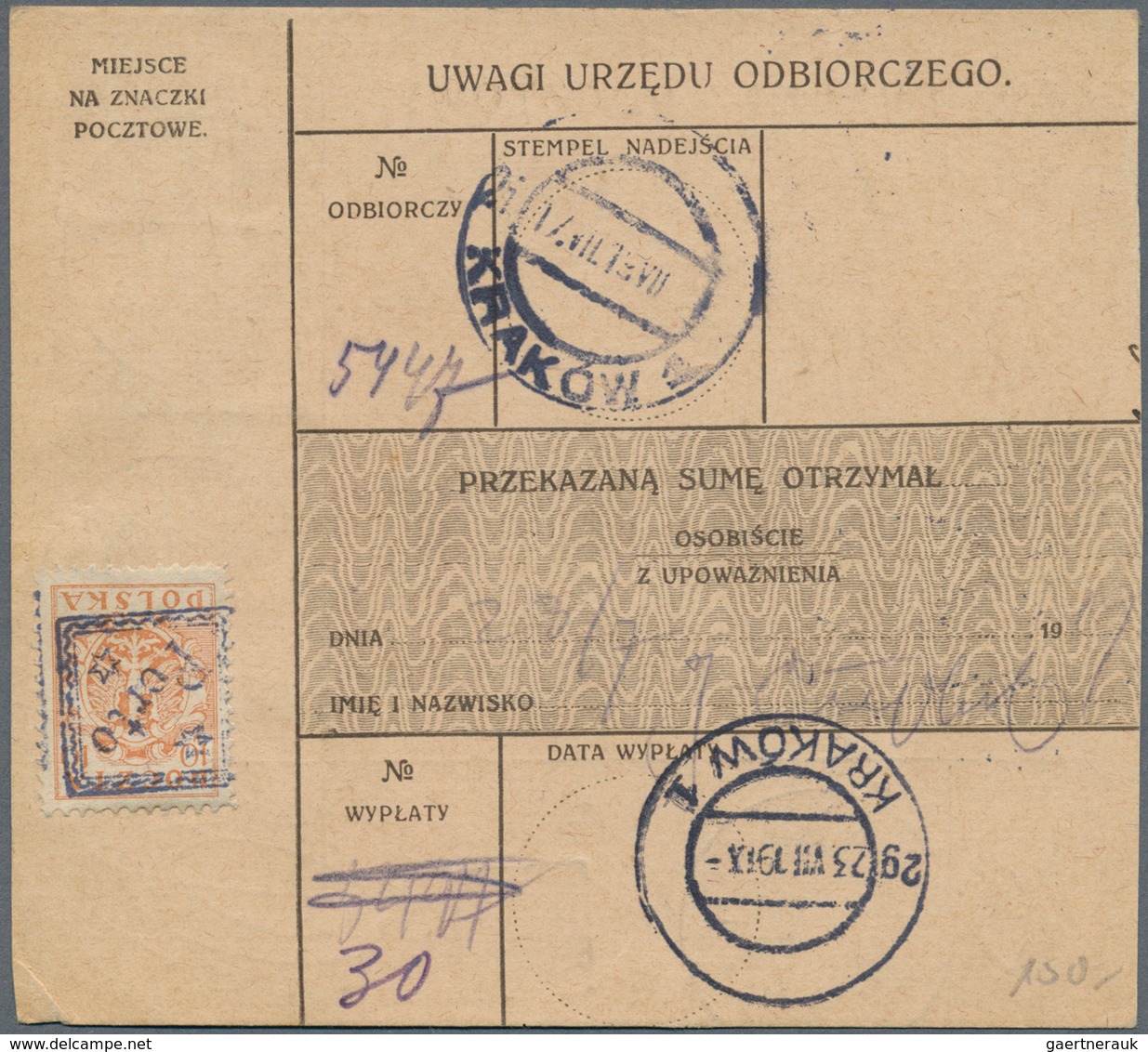 Polen - Lokalausgaben 1915/19: 1919 Krakau 10 H Mit Handstempel-Rahmen "Porto" Mit Zwei Sternen Rs. - Autres & Non Classés