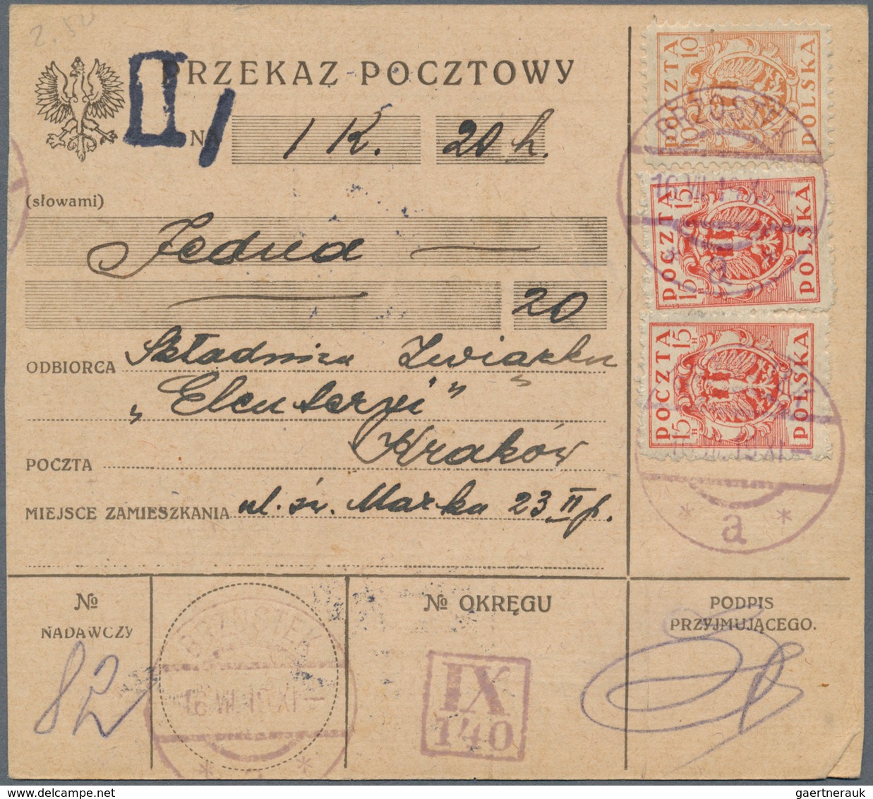 Polen - Lokalausgaben 1915/19: 1919 Krakau 10 H Mit Handstempel-Rahmen "Porto" Mit Zwei Sternen Rs. - Other & Unclassified