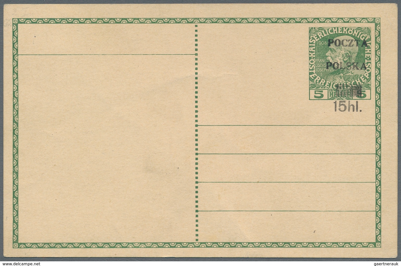 Polen - Ganzsachen: 1919 Unused Postal Stationery Card, Original Card Of Austria P 215 With Overprin - Ganzsachen