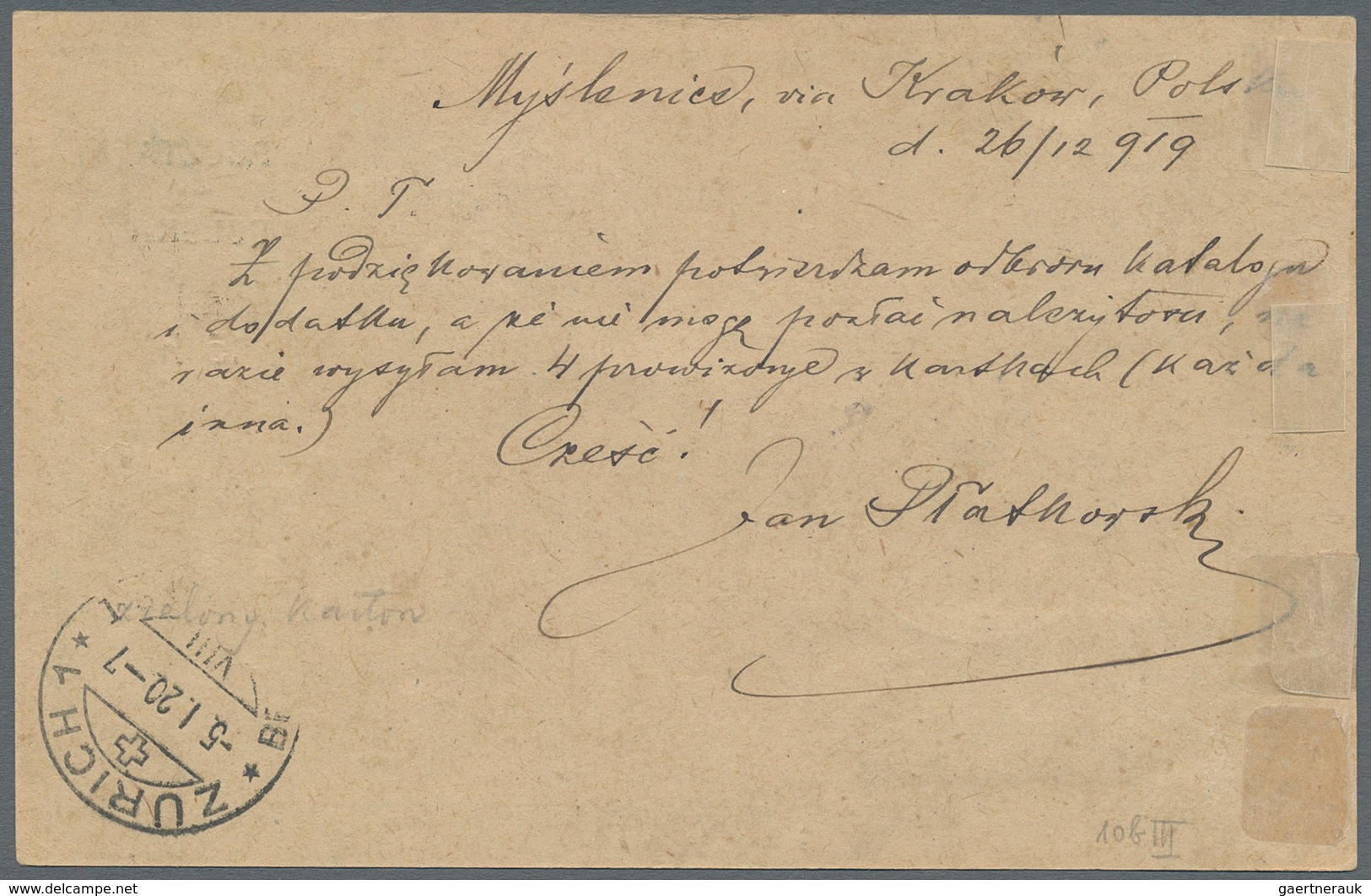 Polen - Ganzsachen: 1920 Uprated Postal Stationery Card Sent By Registered Mail From Myslenice To Zu - Ganzsachen