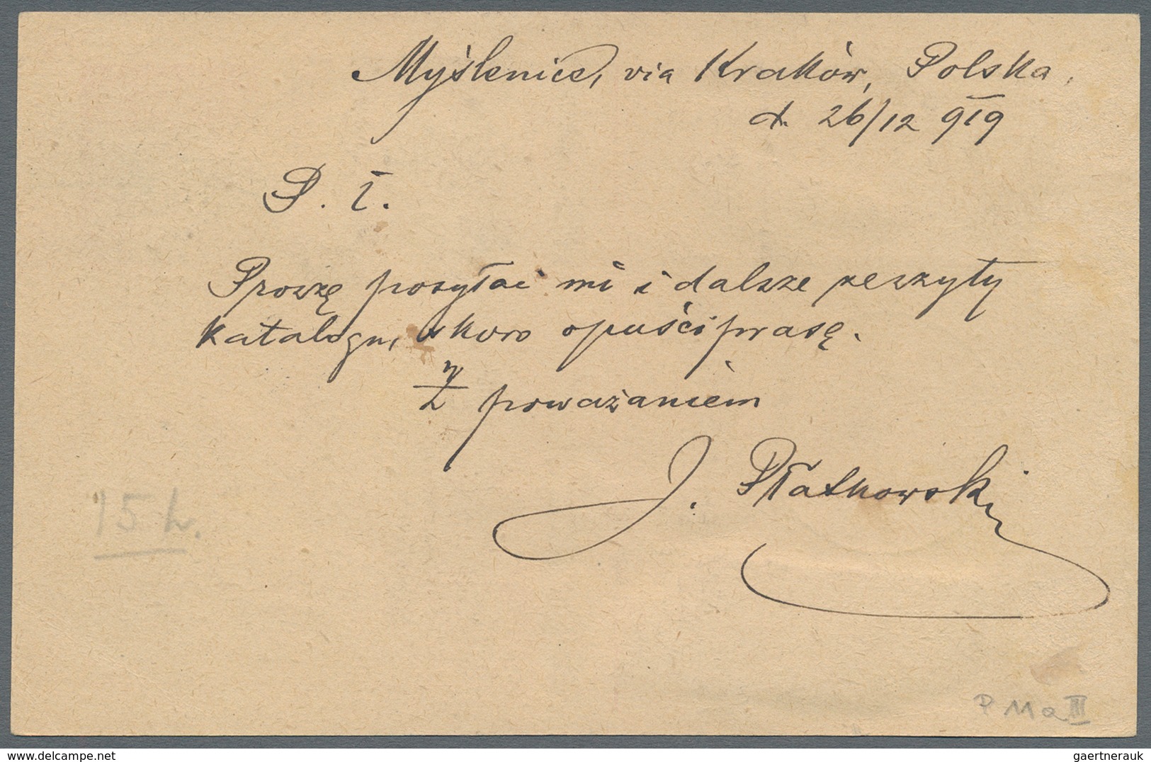 Polen - Ganzsachen: 1919 Uprated Postal Stationery Card Sent By Registered Mail From Myslenice To Zu - Ganzsachen