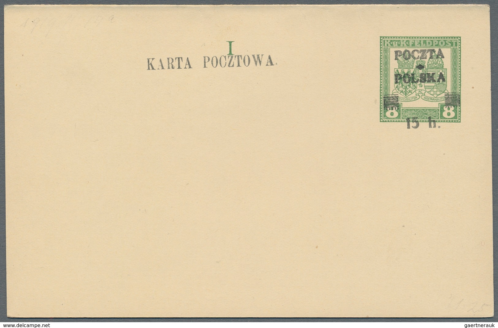 Polen - Ganzsachen: 1919 Unused And Revalued Postal Stationery Card, Original Card From Austria FP 4 - Entiers Postaux