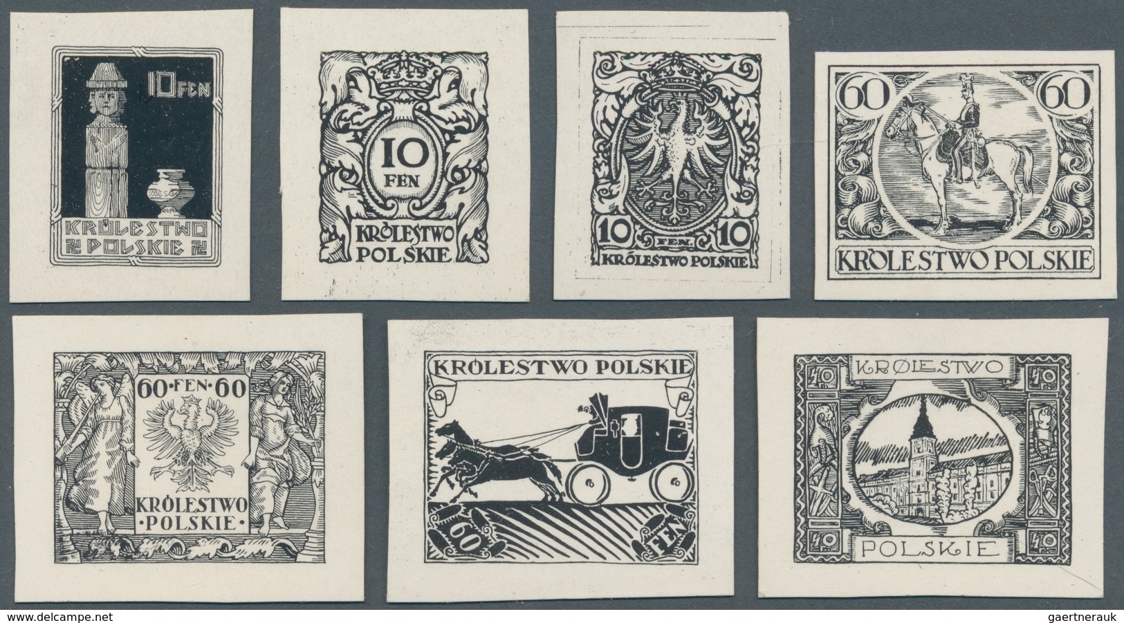 Polen - Besonderheiten: 1918, "KROLESTWO POLSKIE" (Kingdom Of Poland), Group Of 7 Different Imperfor - Other & Unclassified