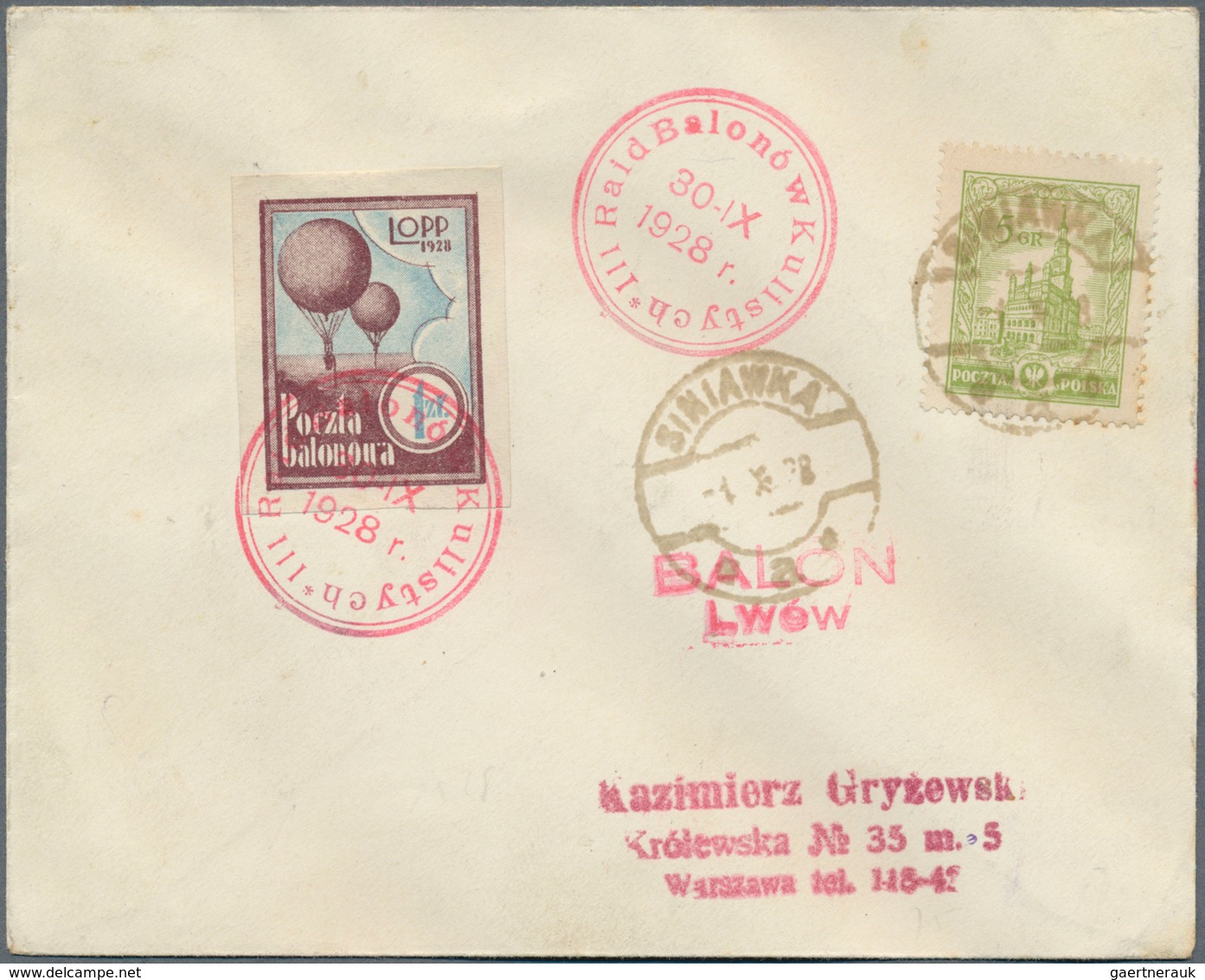 Polen - Besonderheiten: 1928, 30.IX., Poland, Balloon "Lwów", Two Covers With Perforated And Imperfo - Autres & Non Classés