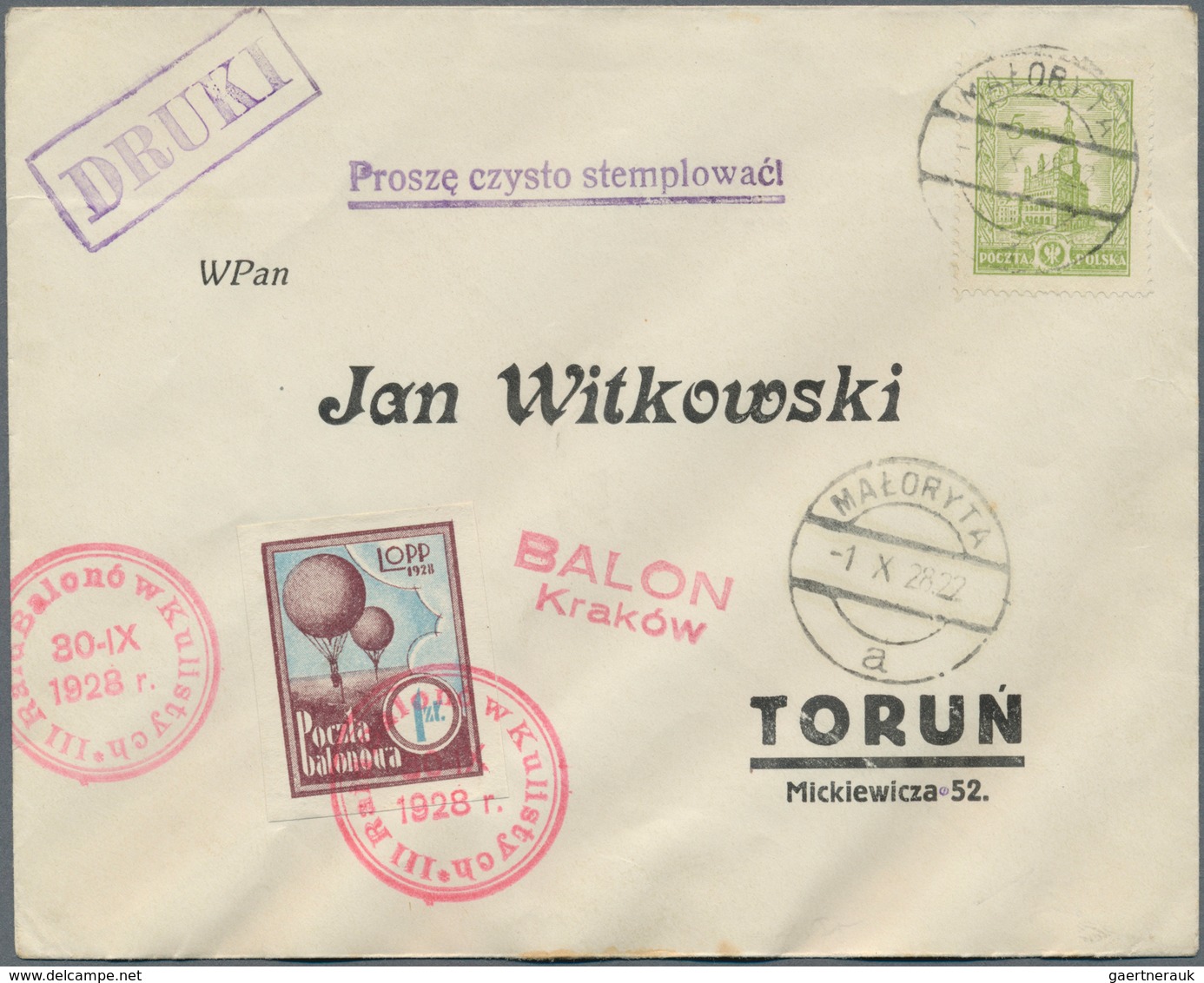 Polen - Besonderheiten: 1928, 30.IX., Poland, Balloon "Kraków", Two Covers With Perforated And Imper - Autres & Non Classés