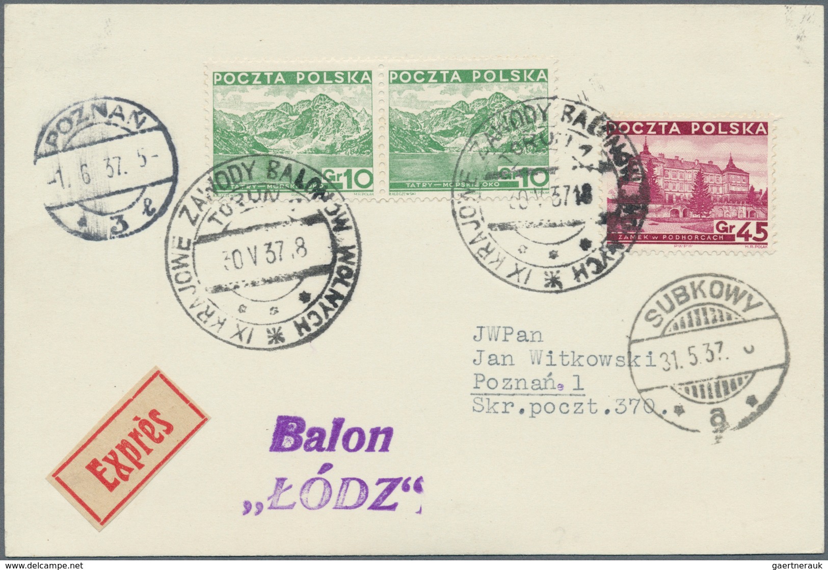 Polen - Besonderheiten: 1937, 30.V., Poland, Balloon "Łódź", Card With Black Postmark And Arrival Ma - Other & Unclassified