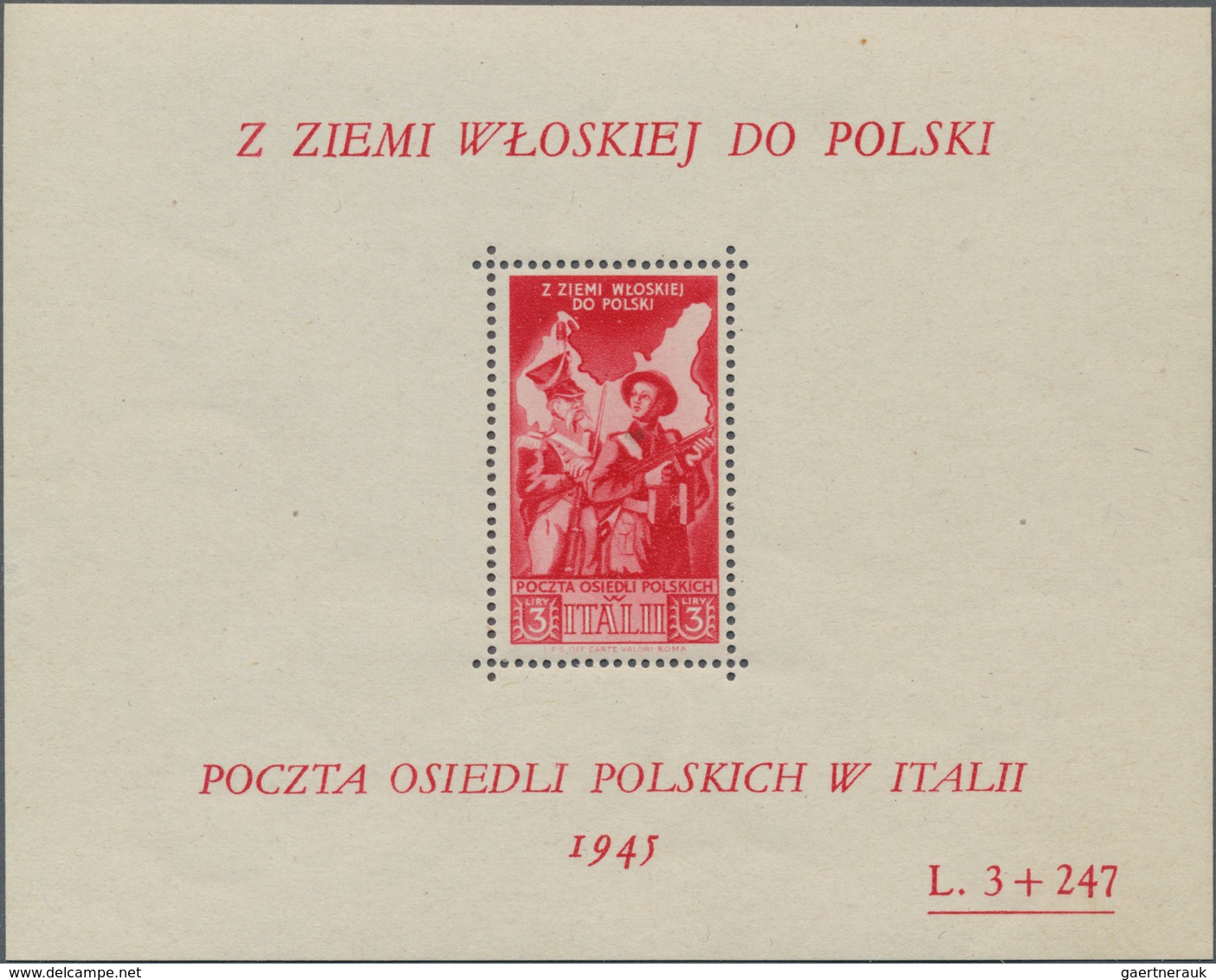 Polen - Besonderheiten: 1946, Polish Corps In Italy, 3 L. + 247 L. Red, Colour Error, Souvenir Sheet - Autres & Non Classés