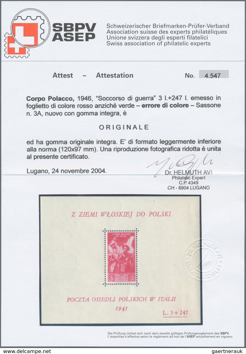 Polen - Besonderheiten: 1946, Polish Corps In Italy, 3 L. + 247 L. Red, Colour Error, Souvenir Sheet - Autres & Non Classés