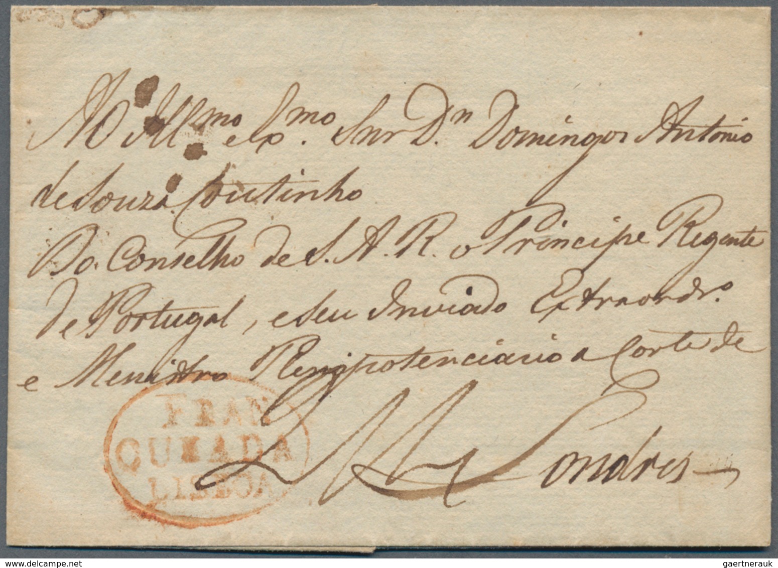 Portugal - Vorphilatelie: 1806. Pre-stamp Envelope Addresssed To London Cancelled By Oval Fran/Quead - ...-1853 Vorphilatelie