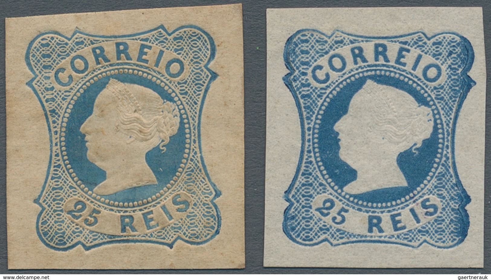 Portugal: 1983, Maria 25 R. Dark Blue, Two Pieces Mint Hinged, Good Margins But One Stocky With A Th - Autres & Non Classés