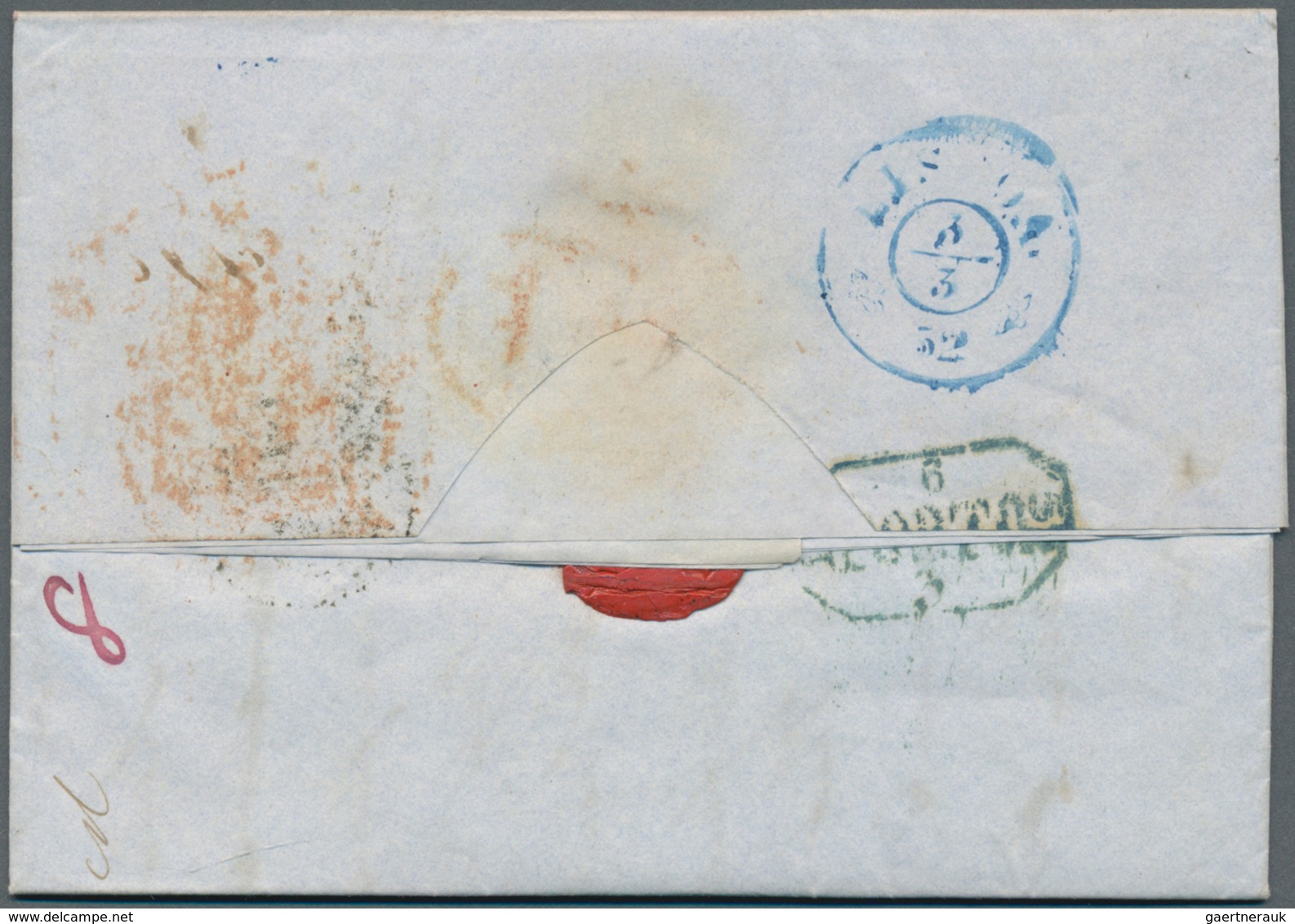 Portugal: 1852. Stamp-less Envelope Addressed To Porto Cancelled By London/Paid In Red '20th Feb 52' - Autres & Non Classés