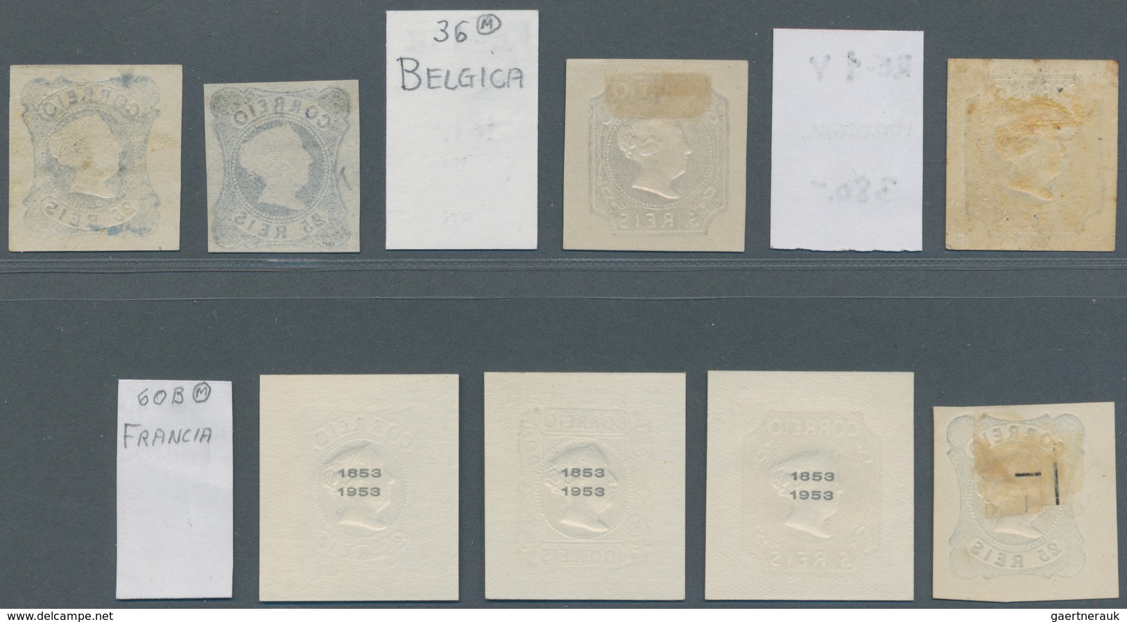 Portugal: 1864/1953 (ca.), Five Early Reprints Of The Queen Maria Issues Unused Hinged, Three Of 195 - Autres & Non Classés