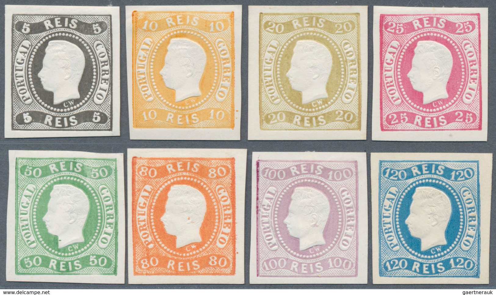 Portugal: 1866, Luis I. "Fita Curva", 5r. To 120r., 1905 Reprints, Complete Set Of Eight Values. - Sonstige & Ohne Zuordnung