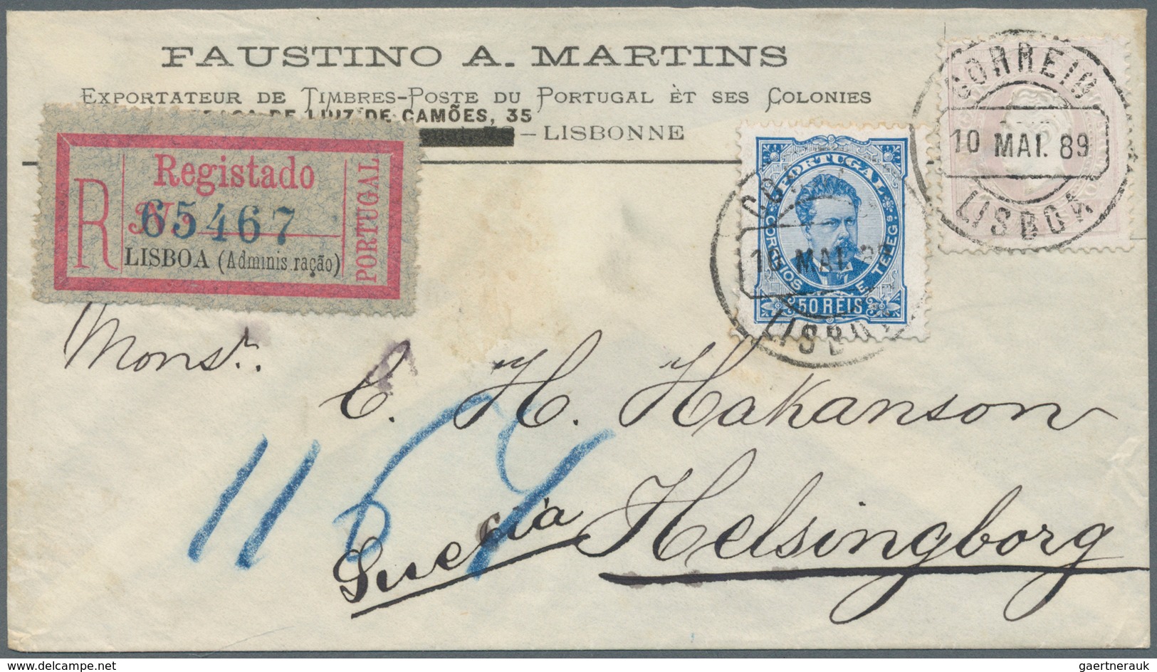 Portugal: 1889. Registered Envelope Addressed To Sweden Bearing SG 153, 100r Pale Mauve And SG 198, - Sonstige & Ohne Zuordnung