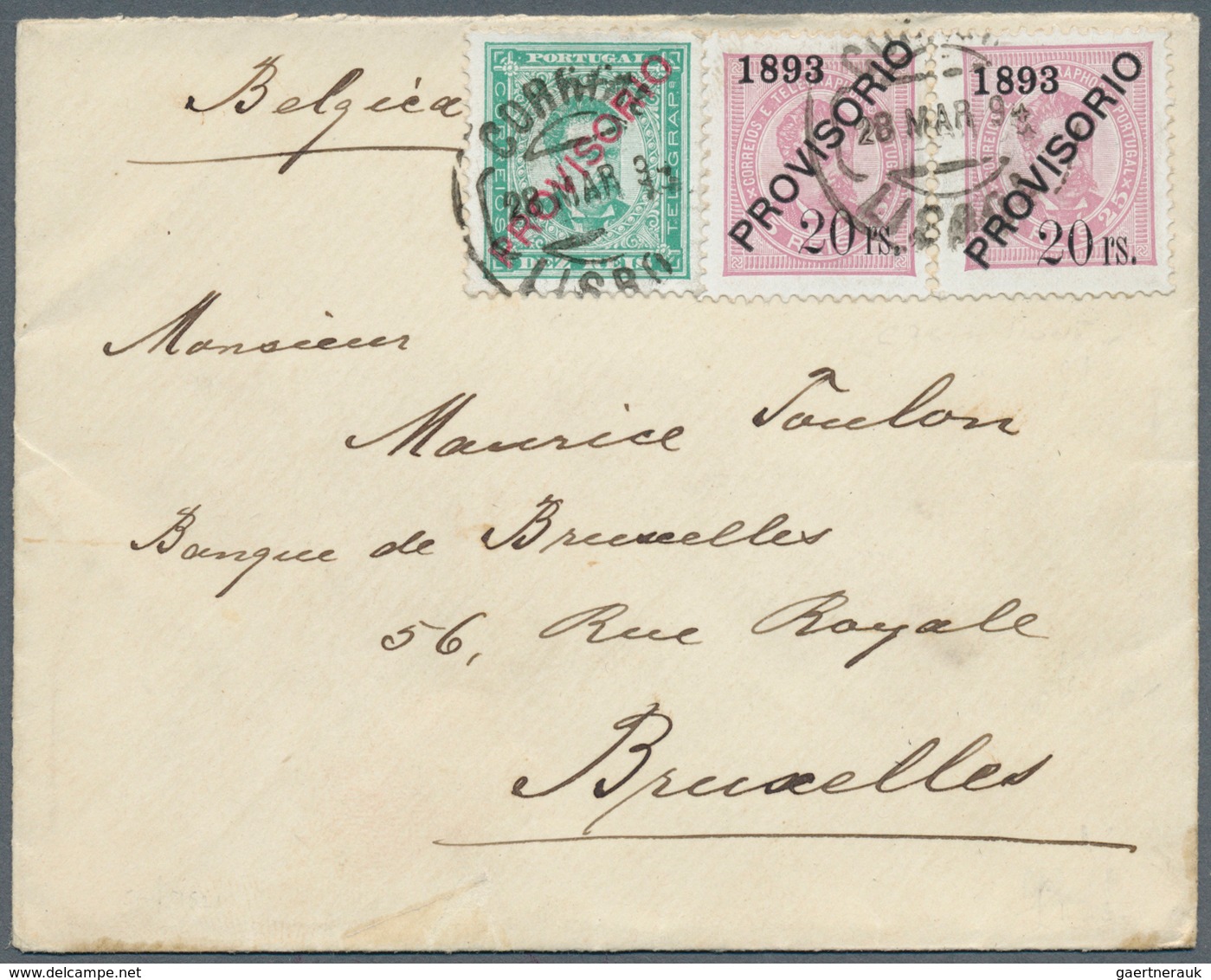 Portugal: 1894 (28.3.), King Luis 10r. Green Optd. PROVISORIO And Horiz. Pair 25r. Lilac With Same O - Autres & Non Classés