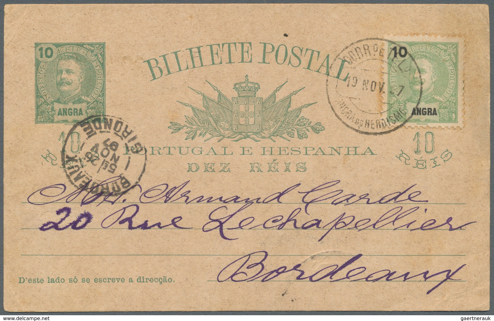 Portugal - Azoren - Angra: 1897. Angra Postal Stationery Card 10r Green Written From Terceira Lsland - Angra