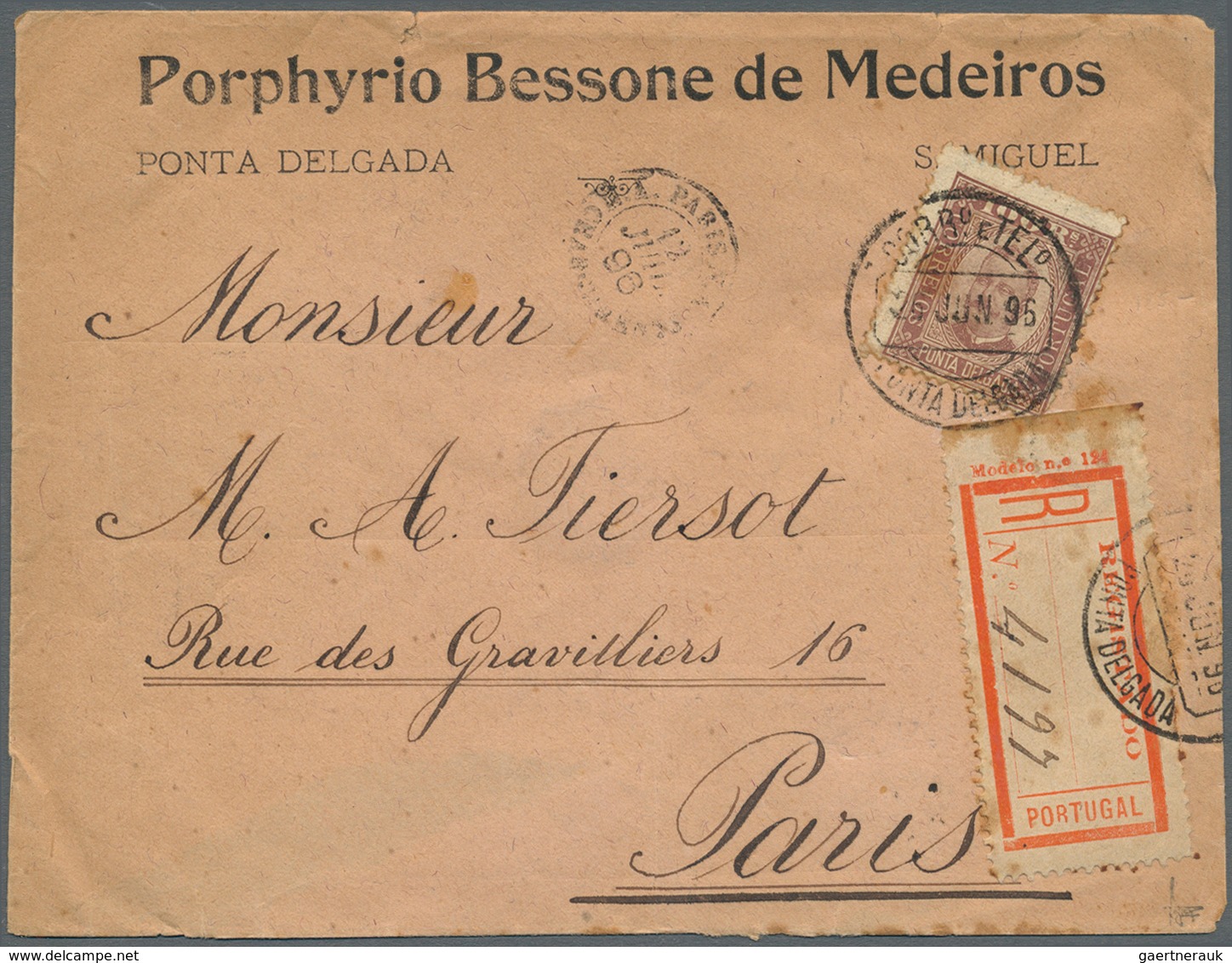 Portugal - Azoren - Ponta Delgada: 1896. Registered Envelope (faults) To Paris Bearing Ponta Delgada - Azores