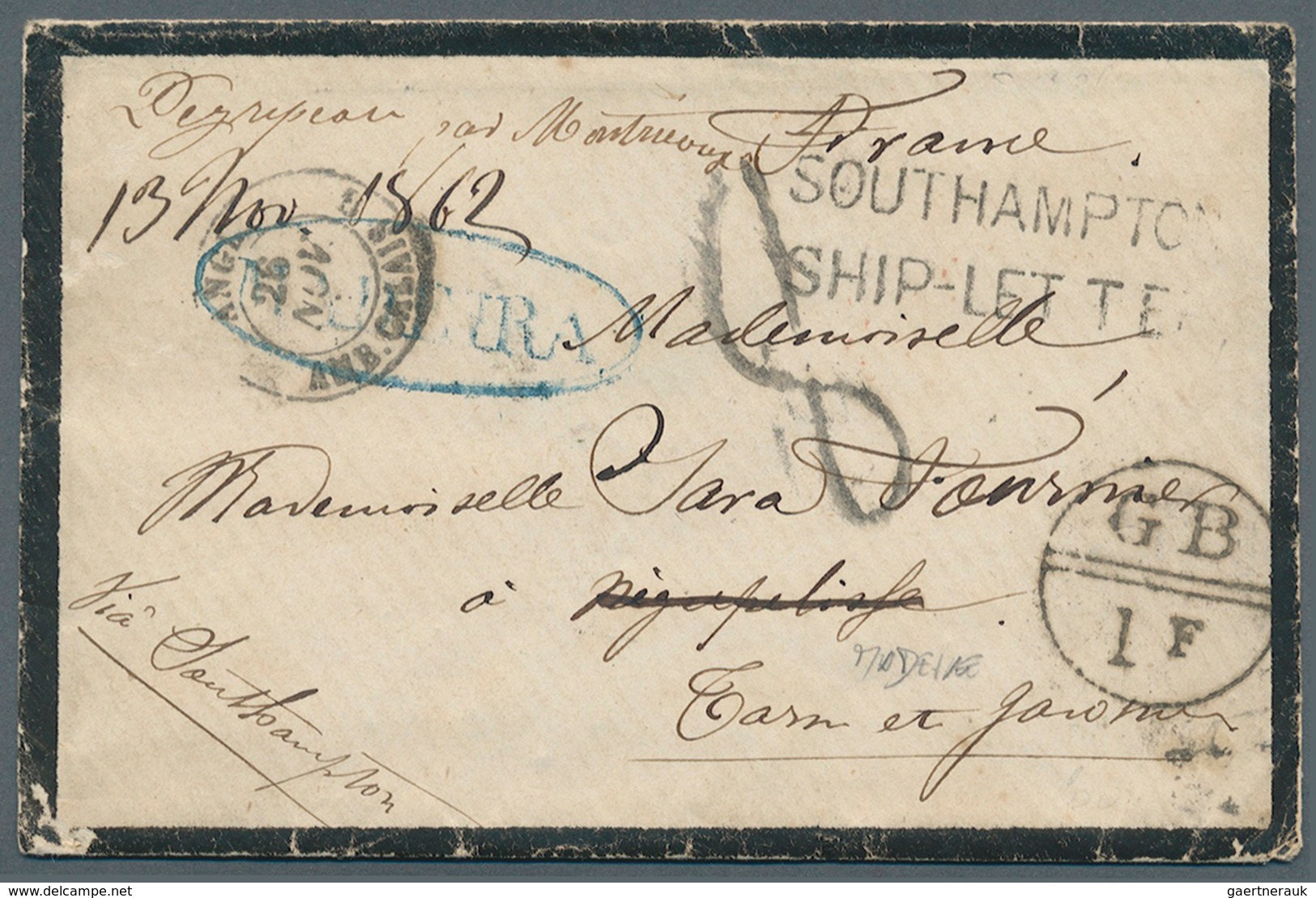 Portugal - Madeira: 1862. Stampless Mourning Envelope With Full Content Addressed To France Written - Madère