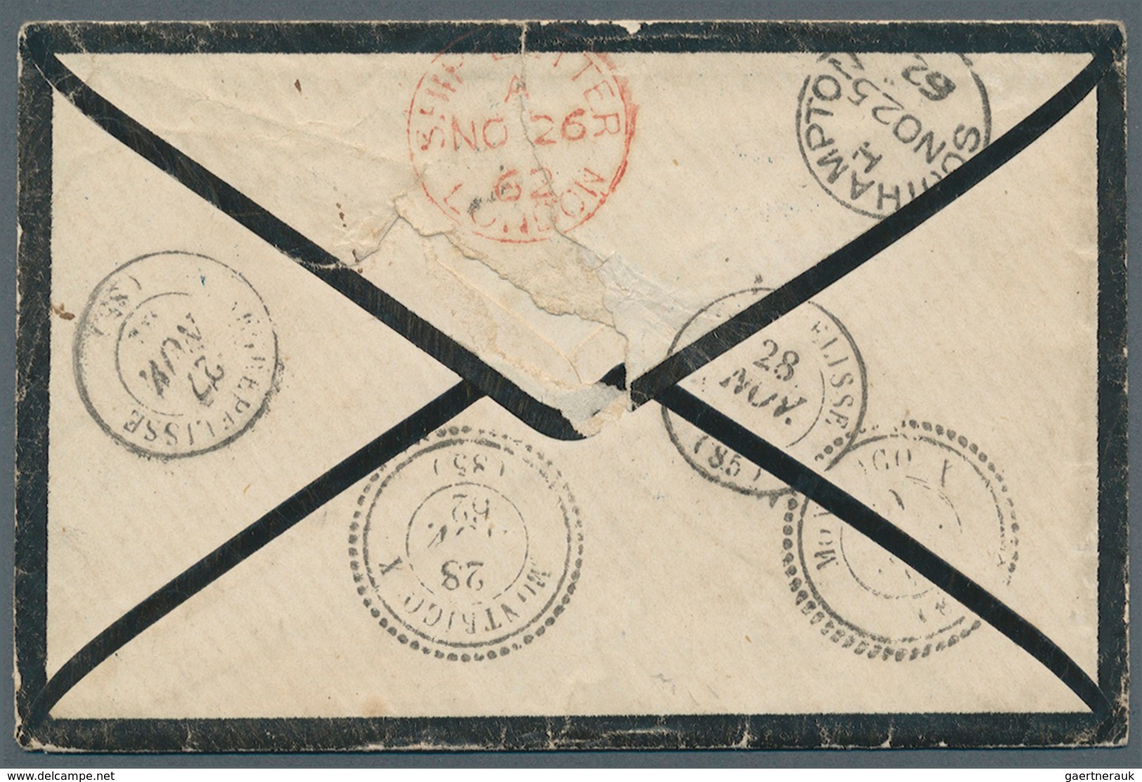 Portugal - Madeira: 1862. Stampless Mourning Envelope With Full Content Addressed To France Written - Madeira