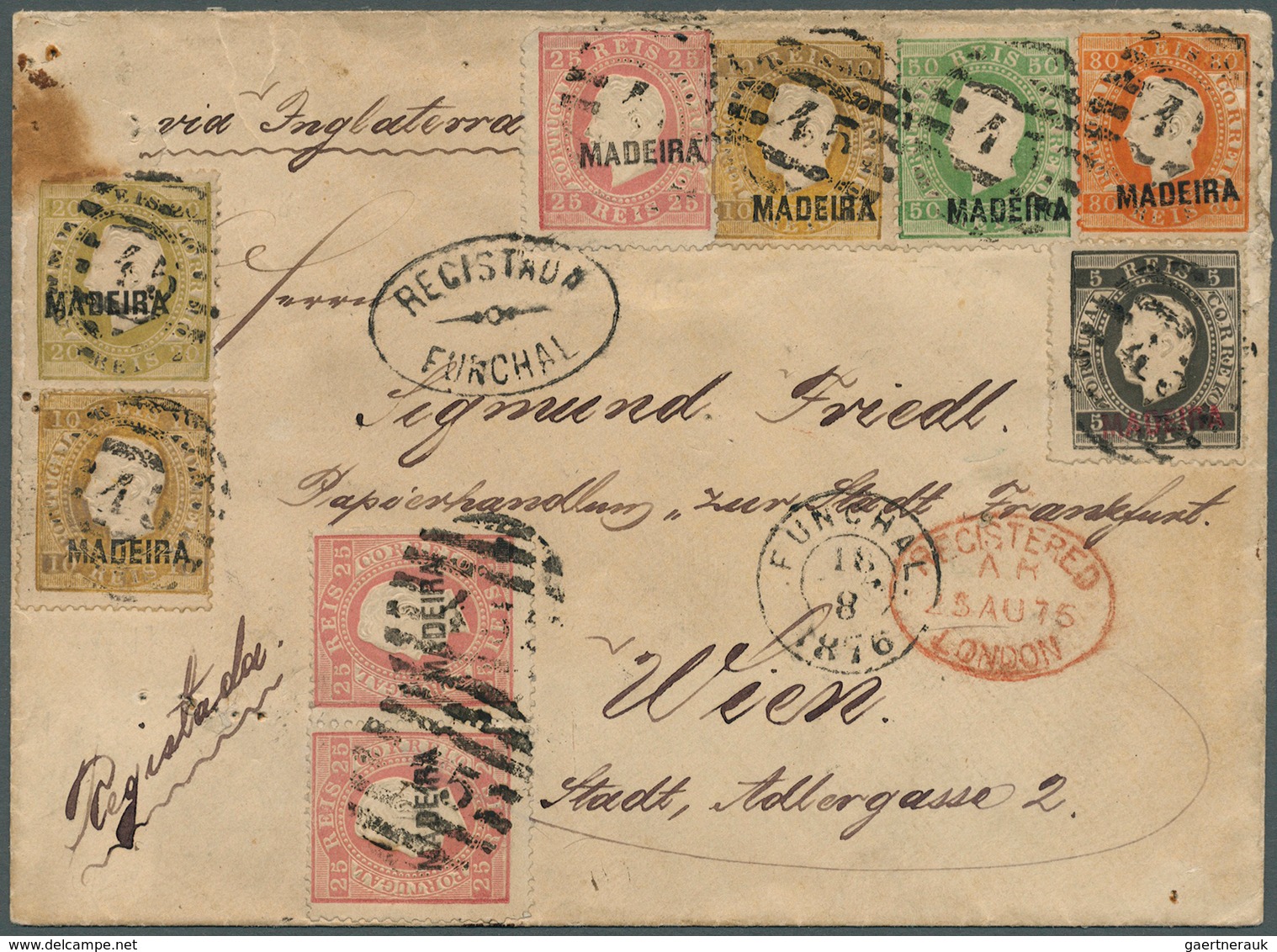 Portugal - Madeira: 1876. Registered Envelope (soiled) Addressed To Austria Bearing Madeira SG 46, 5 - Madeira