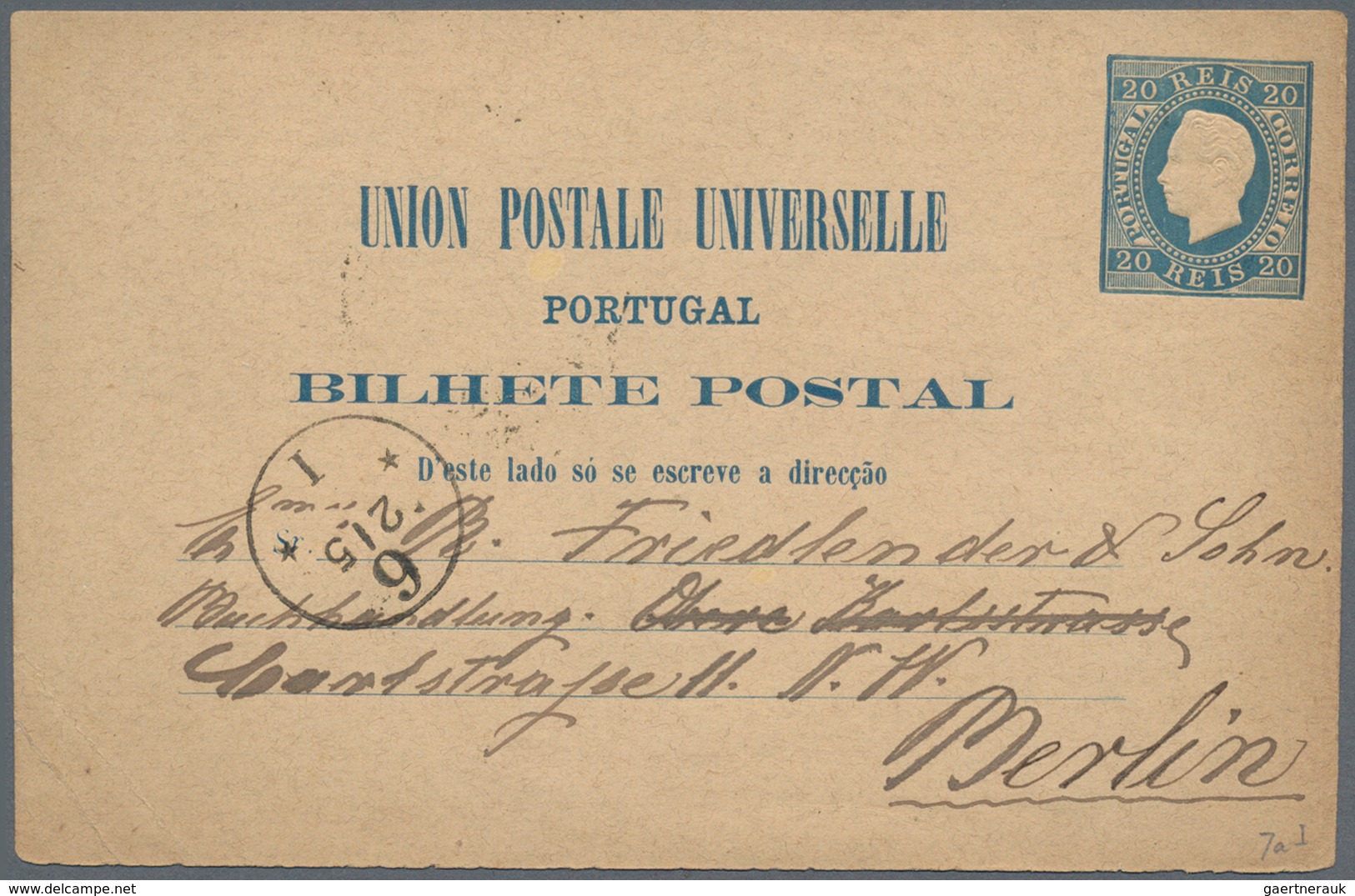 Portugal - Ganzsachen: 1884, 20 Reis Stationery Card With Strong Mirror Print On Back Of The Card. I - Ganzsachen