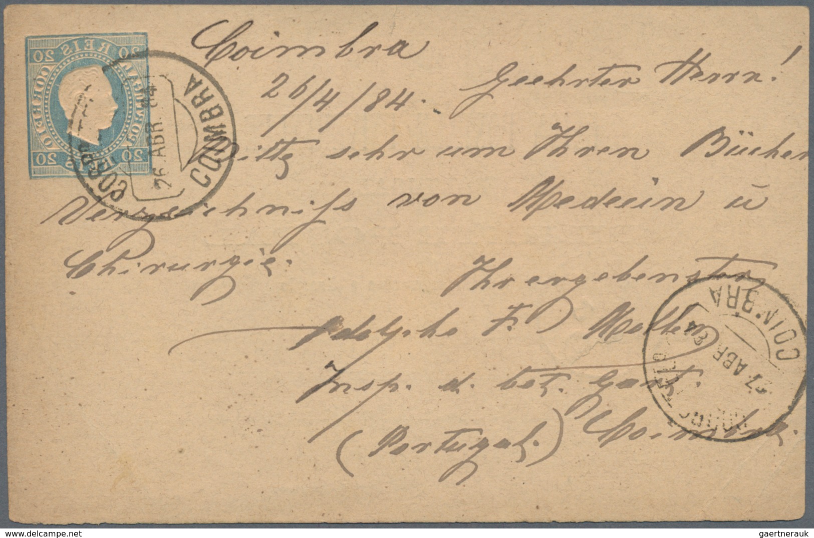 Portugal - Ganzsachen: 1884, 20 Reis Stationery Card With Strong Mirror Print On Back Of The Card. I - Entiers Postaux