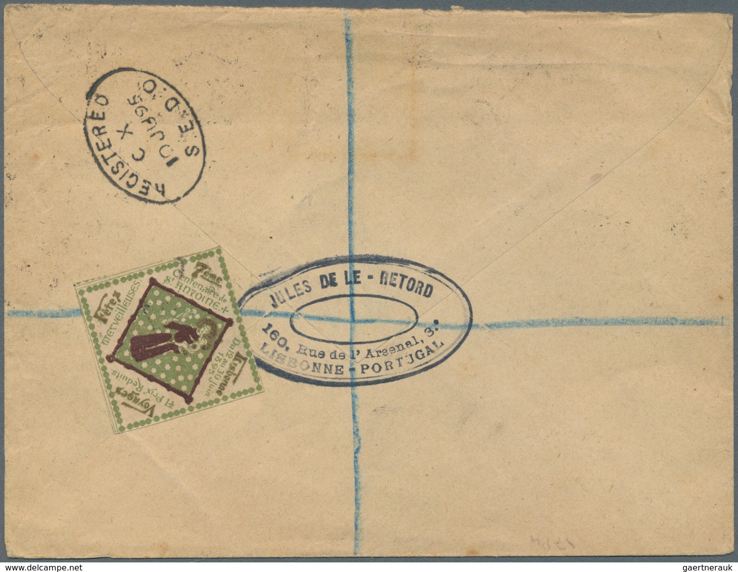 Portugal - Ganzsachen: 1895. Registered Postal Stationery Envelope 25r Green Upgraded With Yvert 72, - Entiers Postaux