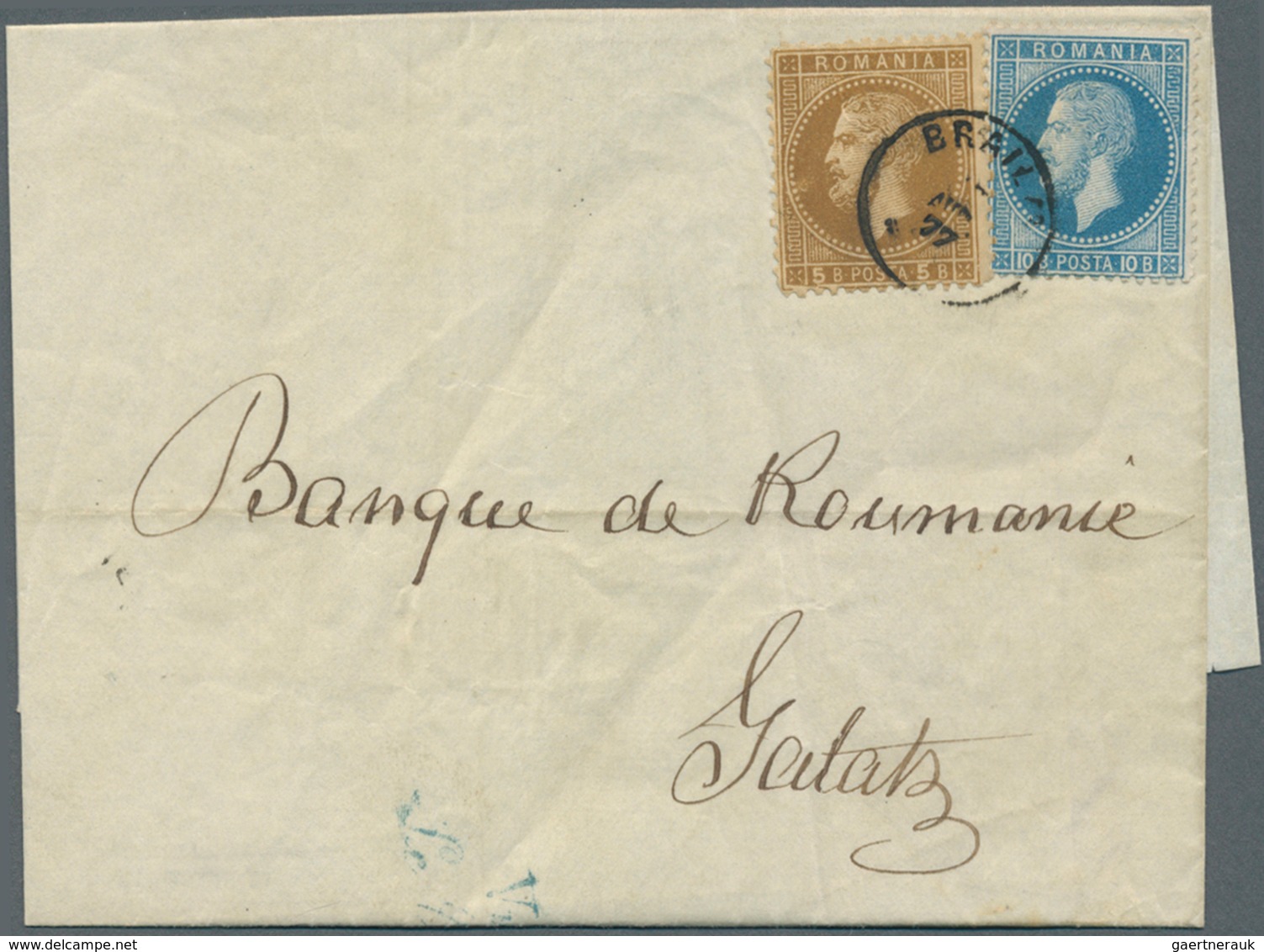 Rumänien: 1877. Envelope Addressed To The 'Bank Of Roumanie, Galatz' Bearing Yvert 38, 5b Bistre And - Neufs