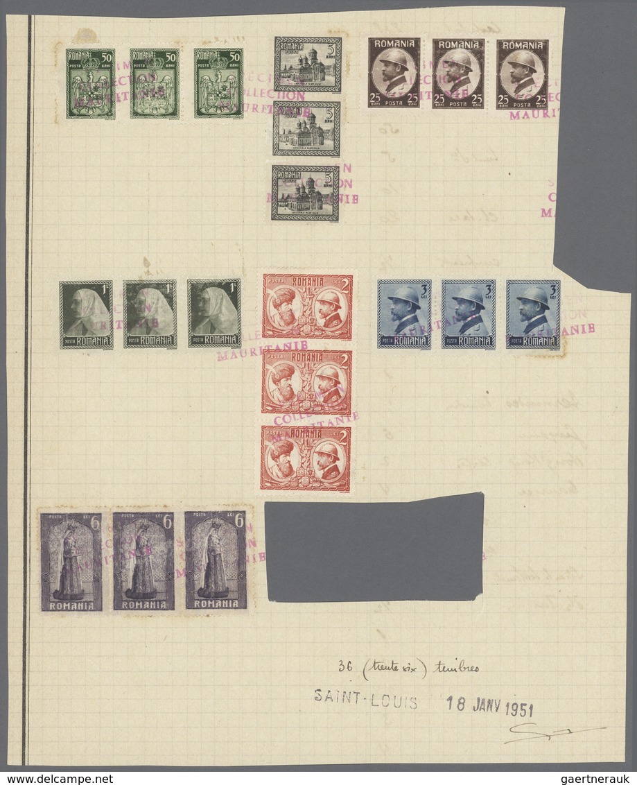 Rumänien: 1922. 7 Strips Of 3, On UPU Album Sheet, Red Overprint "specimen Collection De Mauritanie" - Unused Stamps