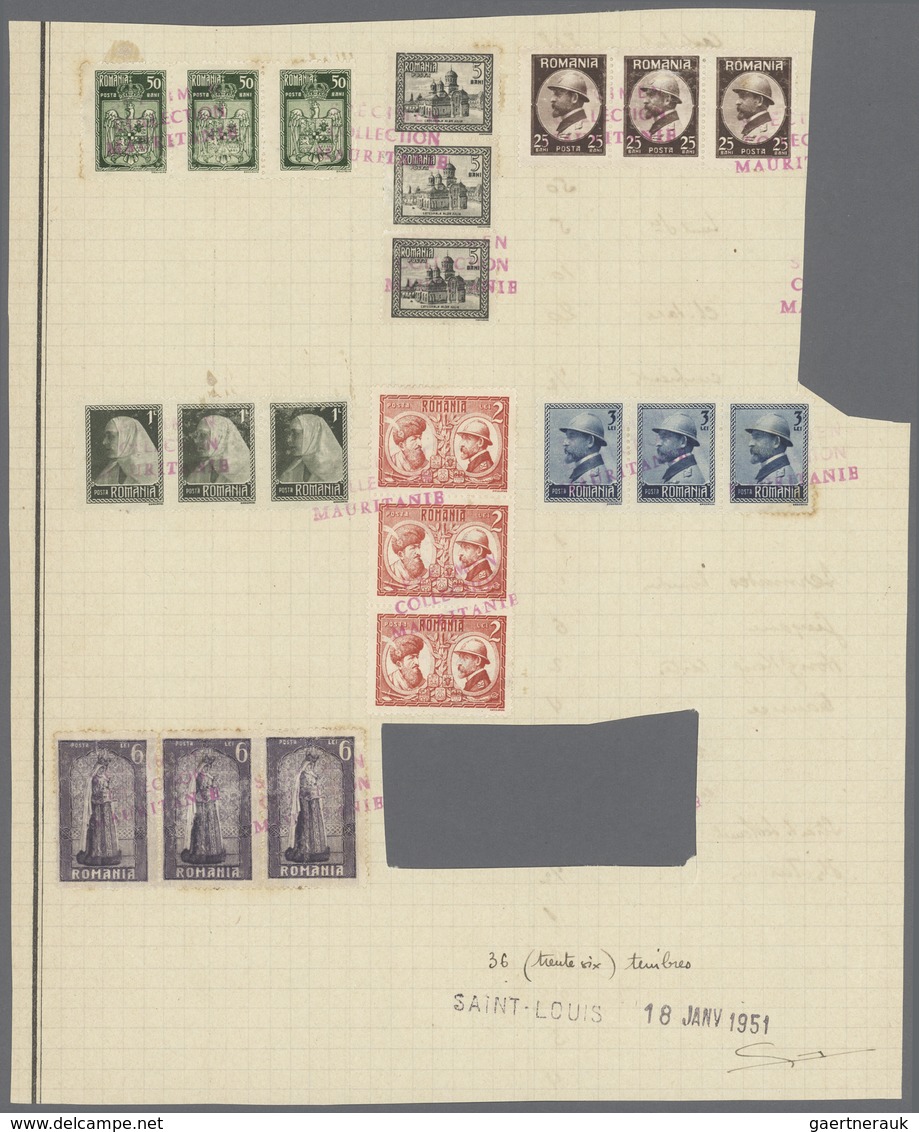 Rumänien: 1922. 7 Strips Of 3, On UPU Album Sheet, Red Overprint "specimen Collection De Mauritanie" - Ungebraucht