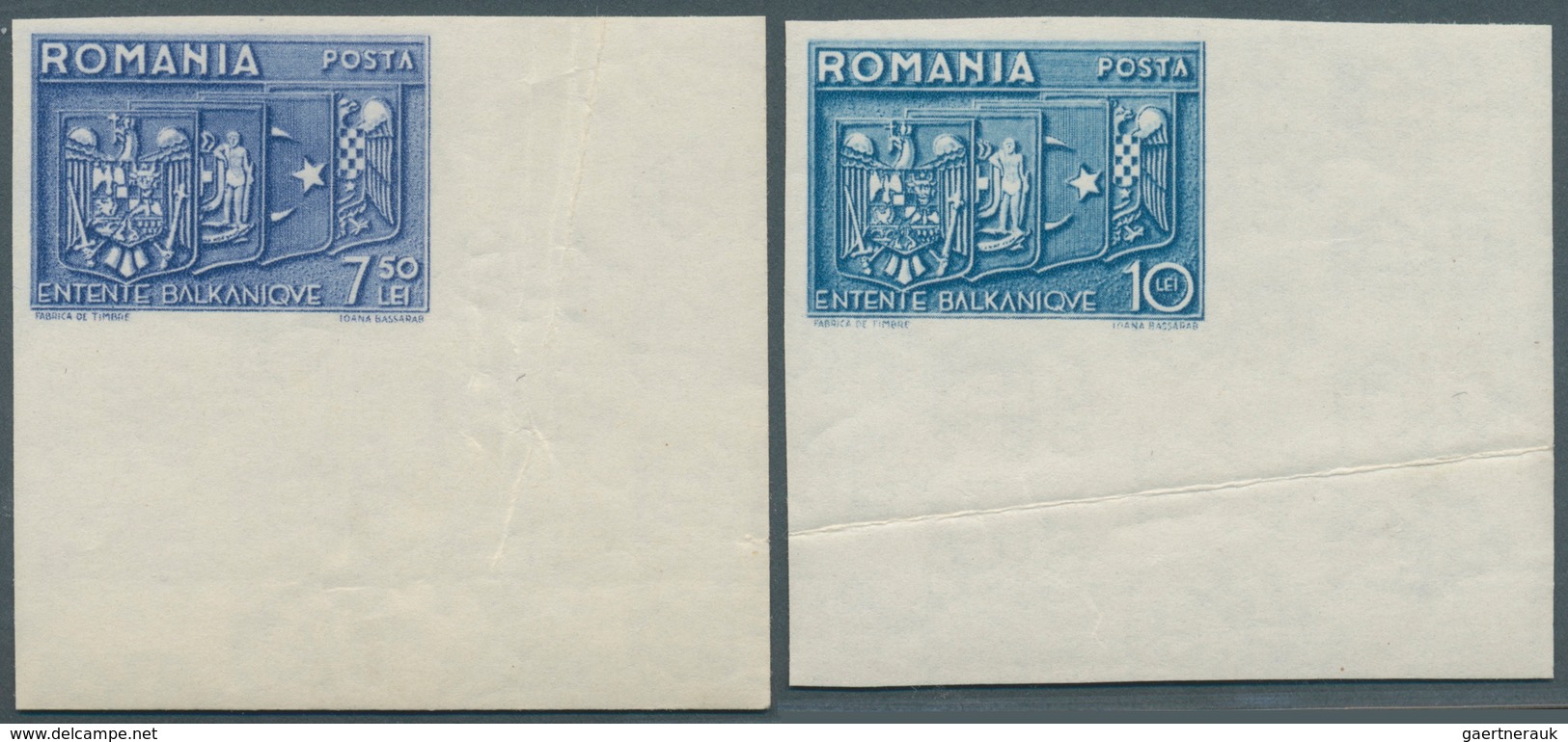 Rumänien: 1938, Balkanentente, Zwei UNGEZÄHNTE Werte Jeweils Aus Der Rechten Unteren Bogenecke, Im B - Unused Stamps