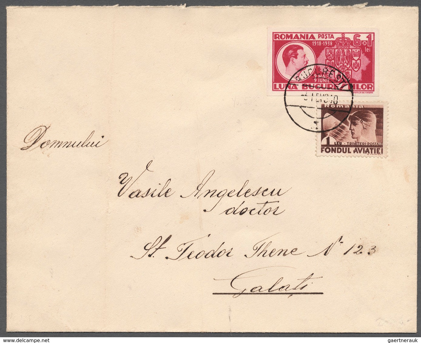 Rumänien: 1938, Brief Mit Extrem Seltener Frankatur Vom 1.Feb 1940 Aus Bukarest Nach Galat Mit Der 1 - Neufs