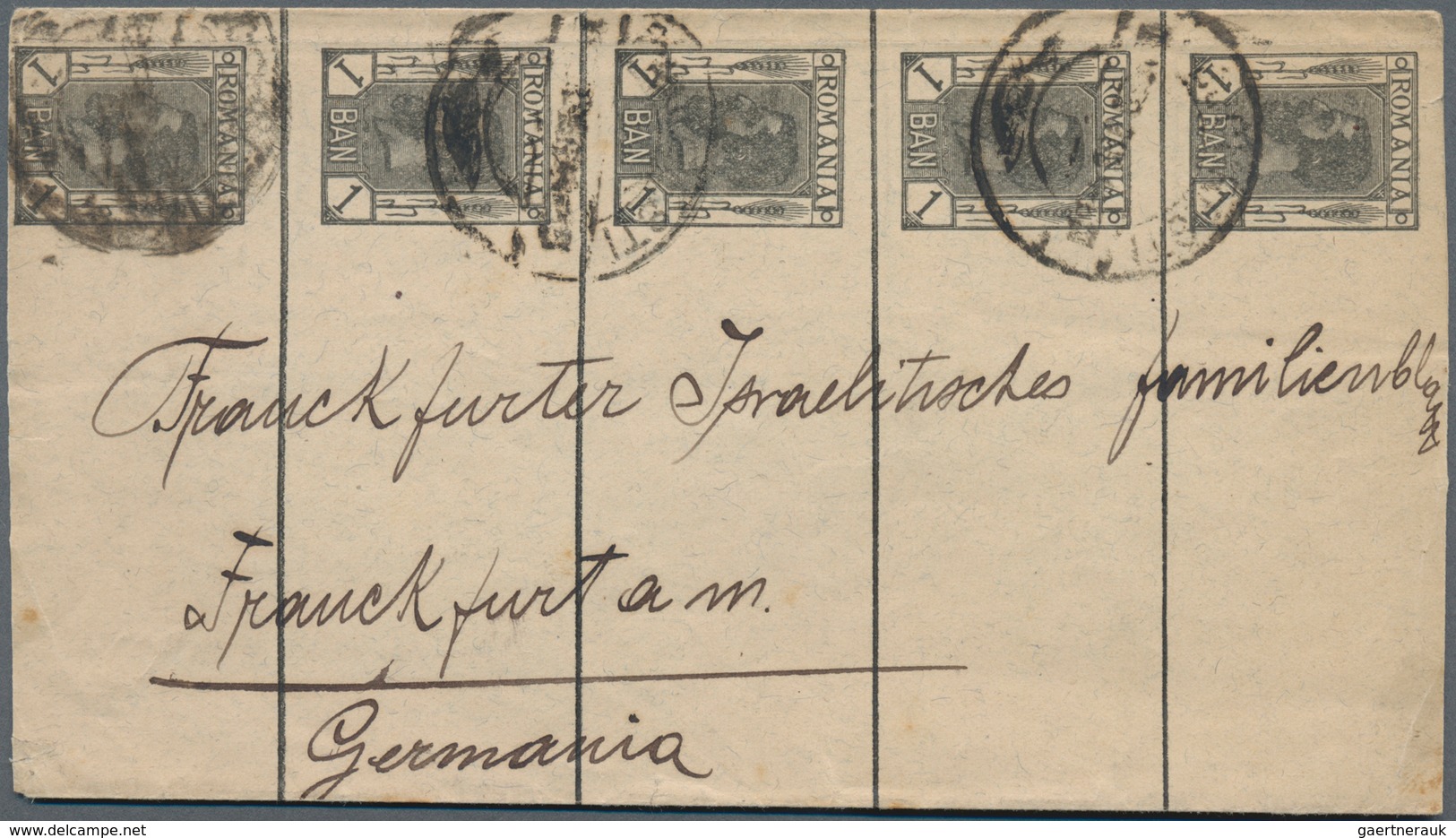 Rumänien - Ganzsachen: 1905, Stationery Wrapper 1 B Black In A Coherent Vertical Stripe Of Five Sent - Entiers Postaux