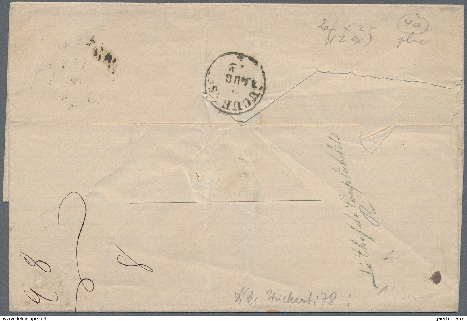 Rumänien - Besonderheiten: 1872, German Empire Incoming Mail: Small Shield 2x 7 Kr. Blue On Envelope - Autres & Non Classés